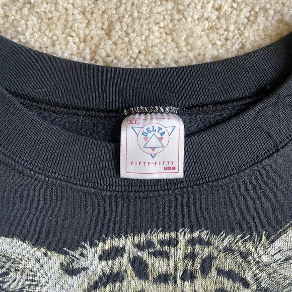 Vintage 1990s Leopard Graphic AOP Black Graphic Crewneck Sweater Made in USA - Picture 5 of 6